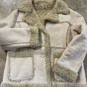 Vintage Y2K beige faux suede coat fur Sherpa soft womens size XL pennylane style